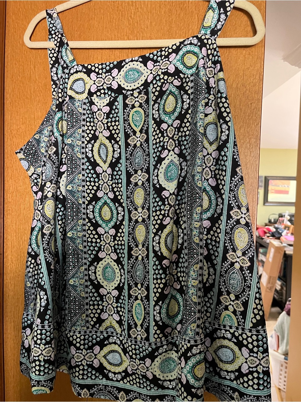 Lane Bryant Black Paisley-Style Printed Tank with Mint and Lavender Accents